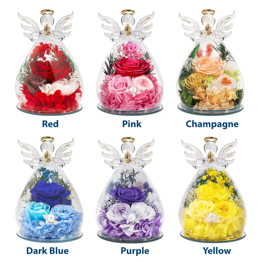 Gift For Grandma,Grandma - Grandkids,Happy - Mom Grandma Sweethearts - Personalized Flower In Glass Angel Figurine