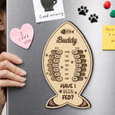 Cat Lovers,Cat Mom,Cat Couple,Cat Dad - Fish Bone Shaped Feeding And Medication Tracker - Personalized Wooden Pet Feeding Reminder