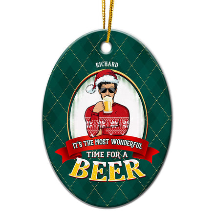 Most Wonderful Time Beer - Christmas Gifts - Personalized Custom Oval Ceramic Ornament