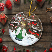 Christmas Memorial Gift Fishing In Heaven - Personalized Custom Circle Acrylic Ornament