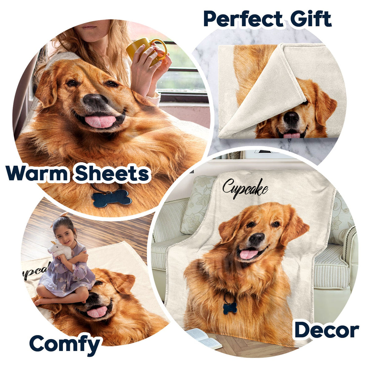 Custom Photo & Name Pet Blanket - Gift For Pet Lovers - Personalized Fleece Blanket