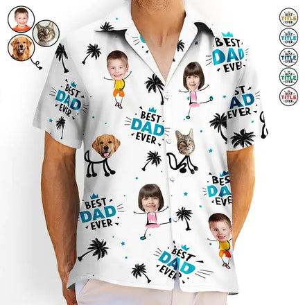 Custom Photo Best Dad Ever Kids Dog Cat - Personalized Hawaiian Shirt