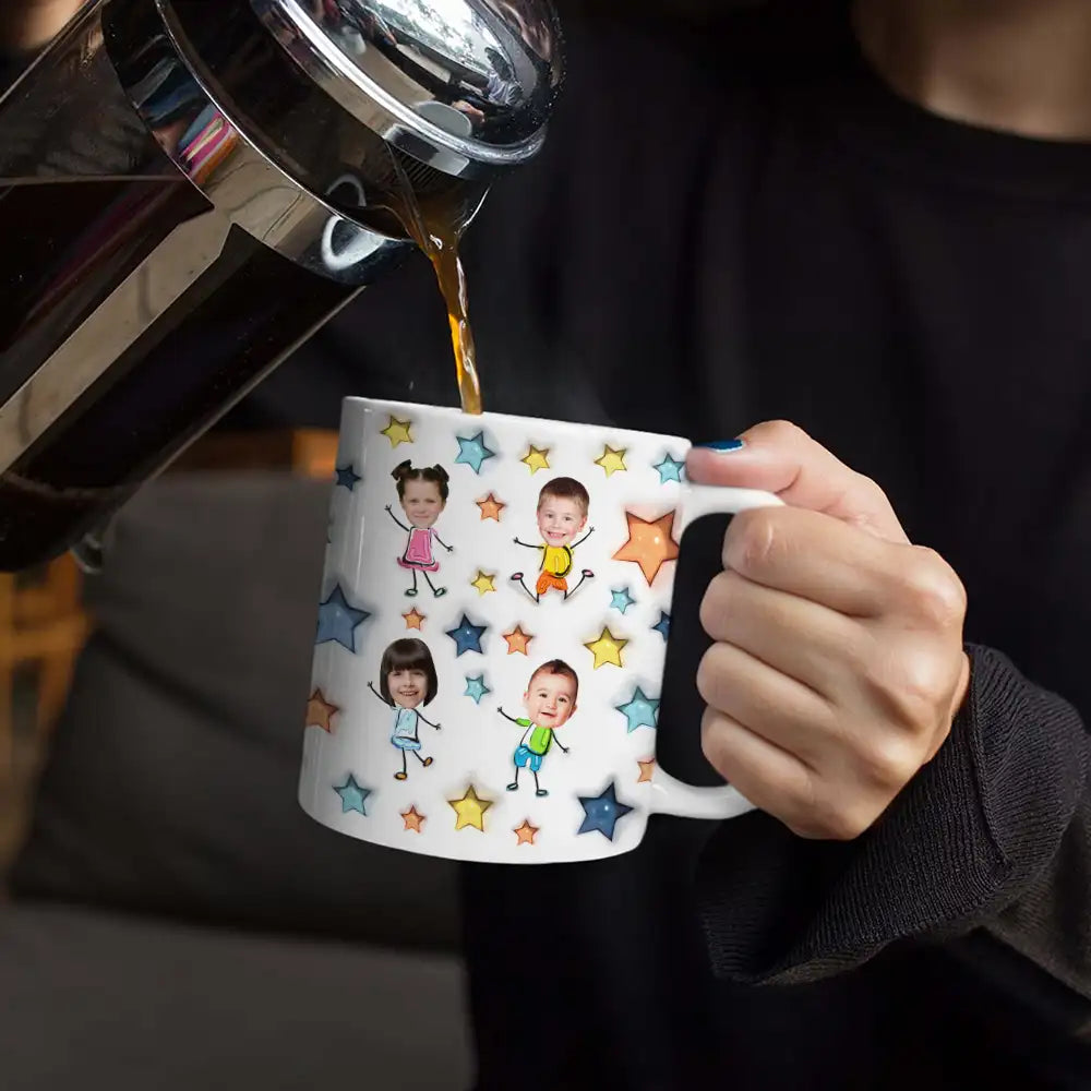 Custom Photo Best Dad Grandpa Ever - 3D Inflated Effect Printed Mug, Personalized White Edge-to-Edge Mug