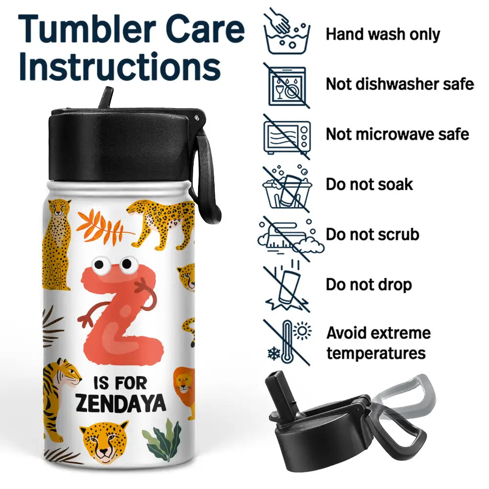 Monogram Letter Unicorn Butterfly Dino Animals - Personalized Kids Water Bottle