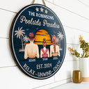 Poolside Paradise Family - Personalized Wood Circle Sign