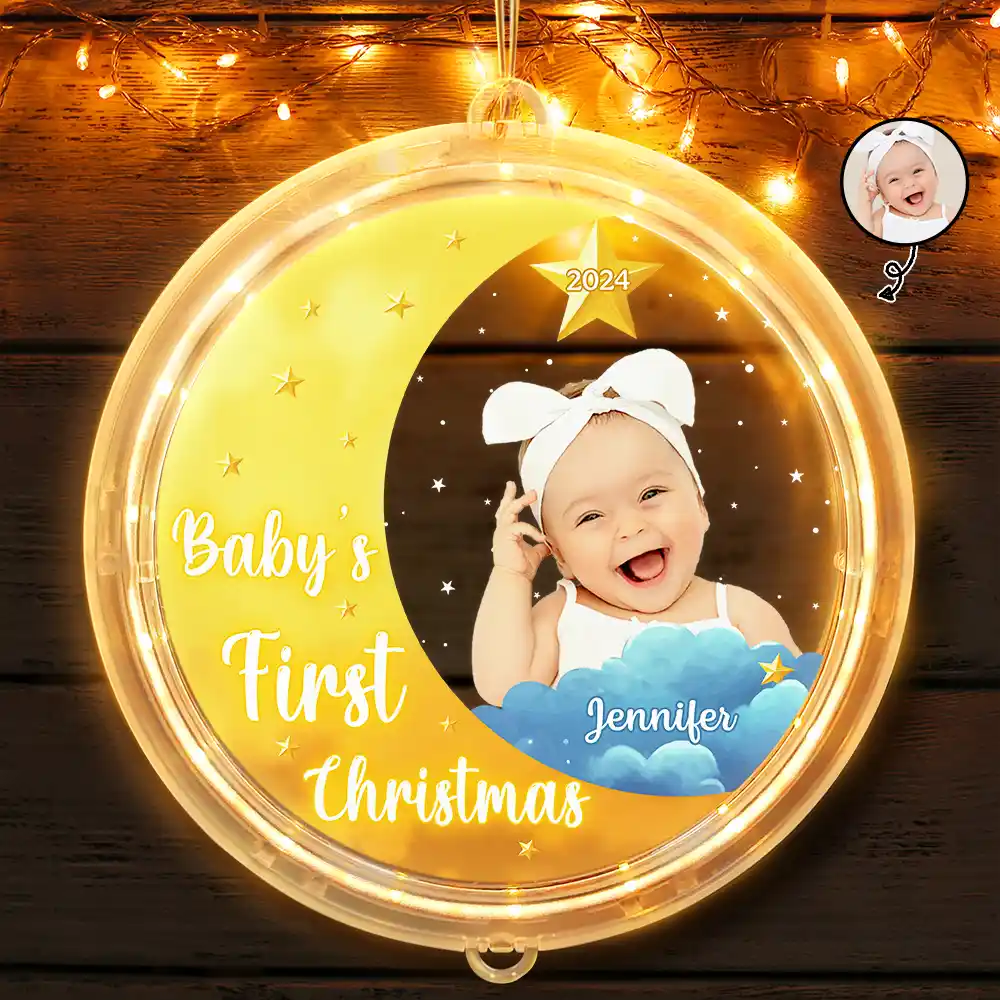 Custom Photo New Baby's First Christmas - Personalized LED Pendant Light
