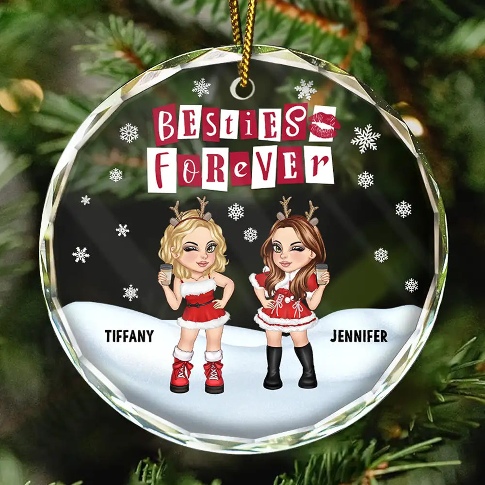 Besties Forever BFF Christmas - Personalized Circle Glass Ornament