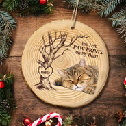 Christmas,Custom Photo,Pet Lovers,Memorial,Sad - Custom Photo Forever In Our Hearts - Personalized Wood Slice Ornament