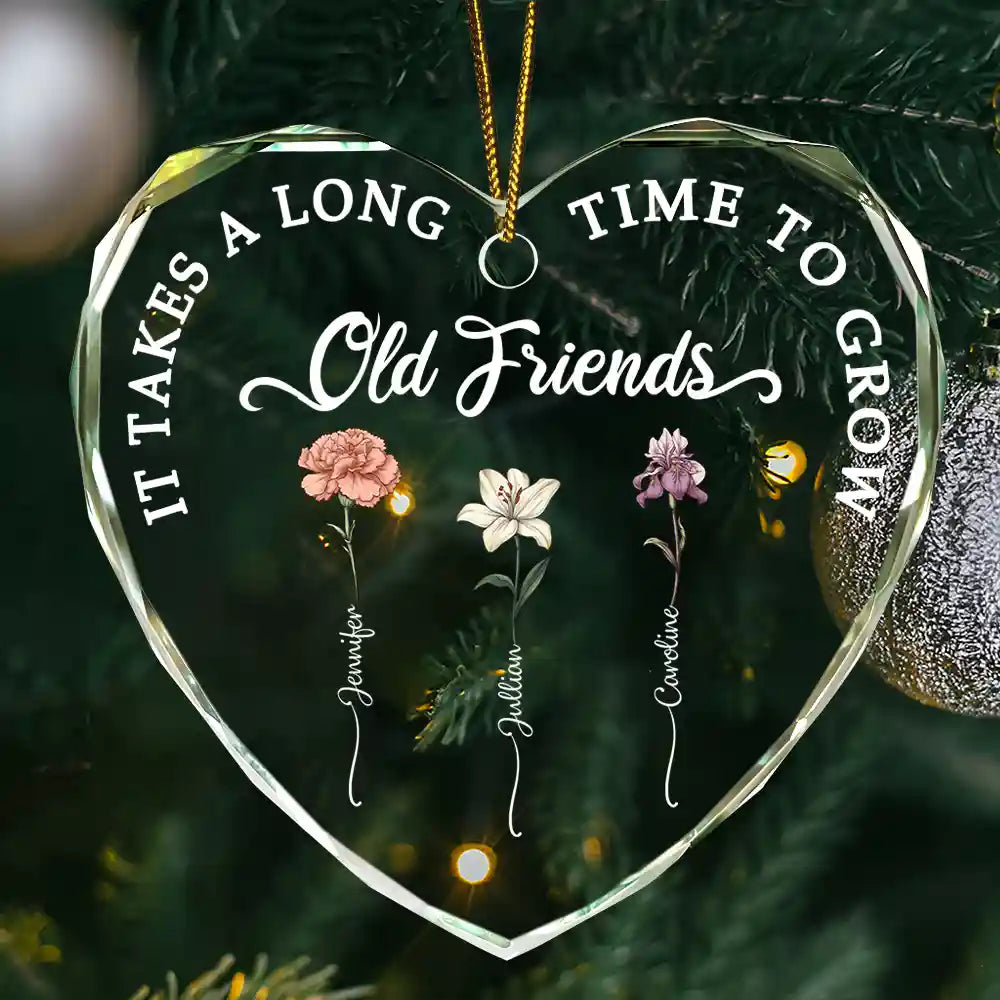 Birth Flower Grow An Old Friend - Personalized Glass Ornament