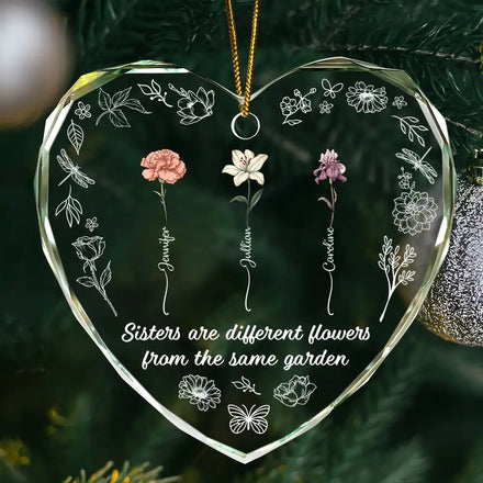 Birth Flower Sisters Are Different Flowers - Personalized Glass Ornament
