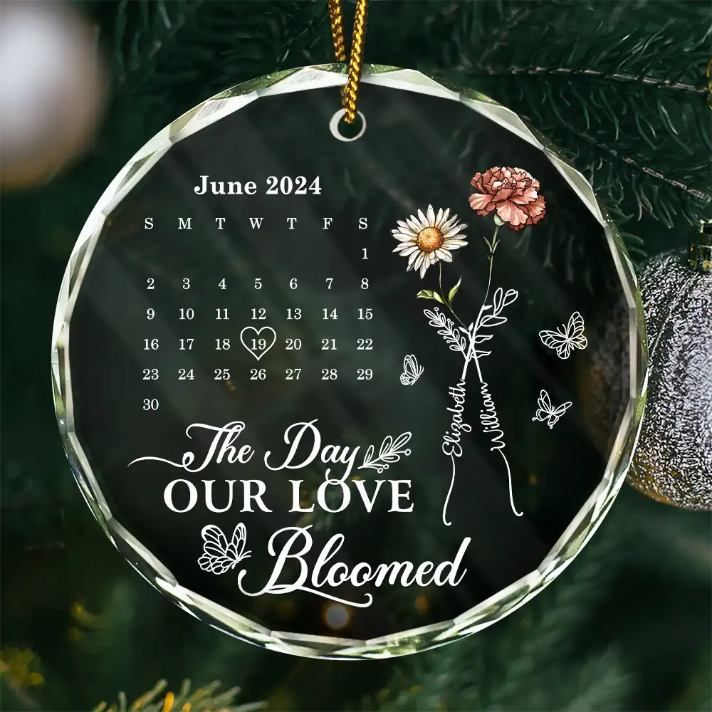 Birth Flowers With Calendar Our Love Bloomed - Personalized Circle Glass Ornament