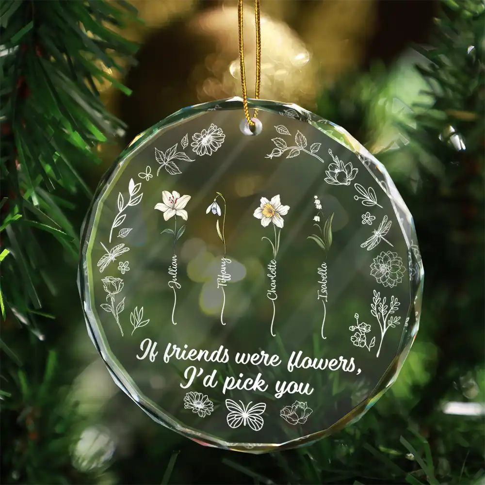 Gift For Bestie - Birth Flower Grow Old Friends - Personalized Glass Ornament