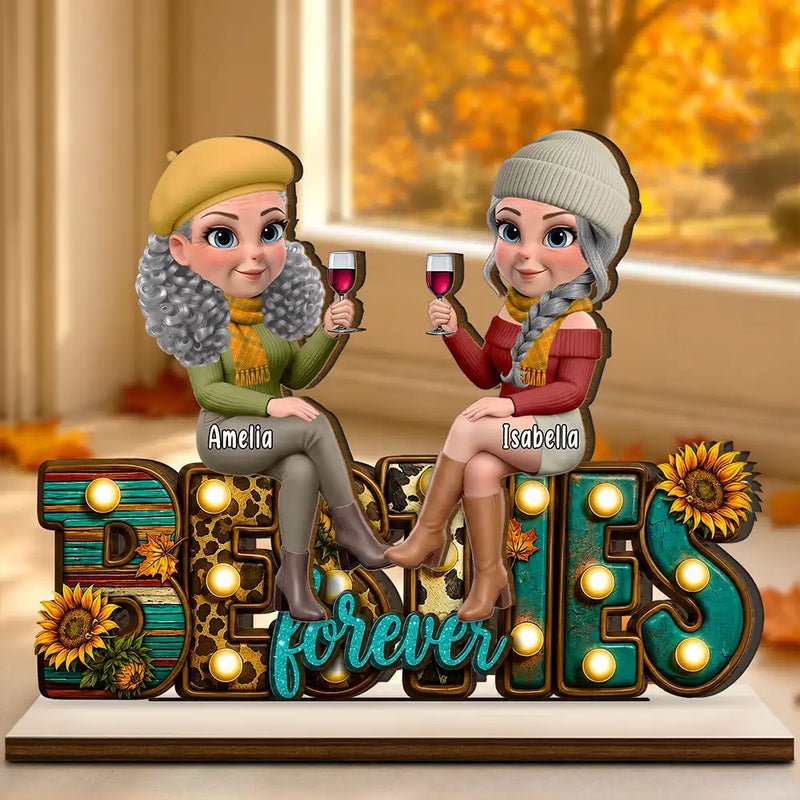 Gift For Bestie,Cozy,Vector - Fall Vibe Besties Forever - Personalized Custom Shaped Wooden Plaque
