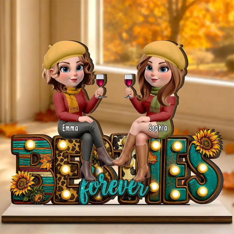 Gift For Bestie,Cozy,Vector - Fall Vibe Besties Forever - Personalized Custom Shaped Wooden Plaque