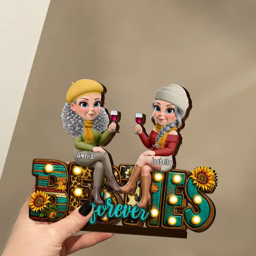 Gift For Bestie,Cozy,Vector - Fall Vibe Besties Forever - Personalized Custom Shaped Wooden Plaque