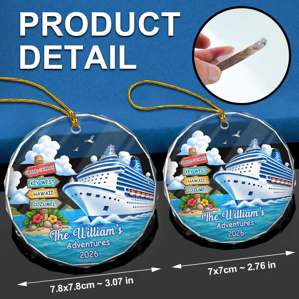 Travel,Christmas,Family,Icon,Happy - Family Adventure Cruise Trip Travel - Personalized Circle Glass Ornament