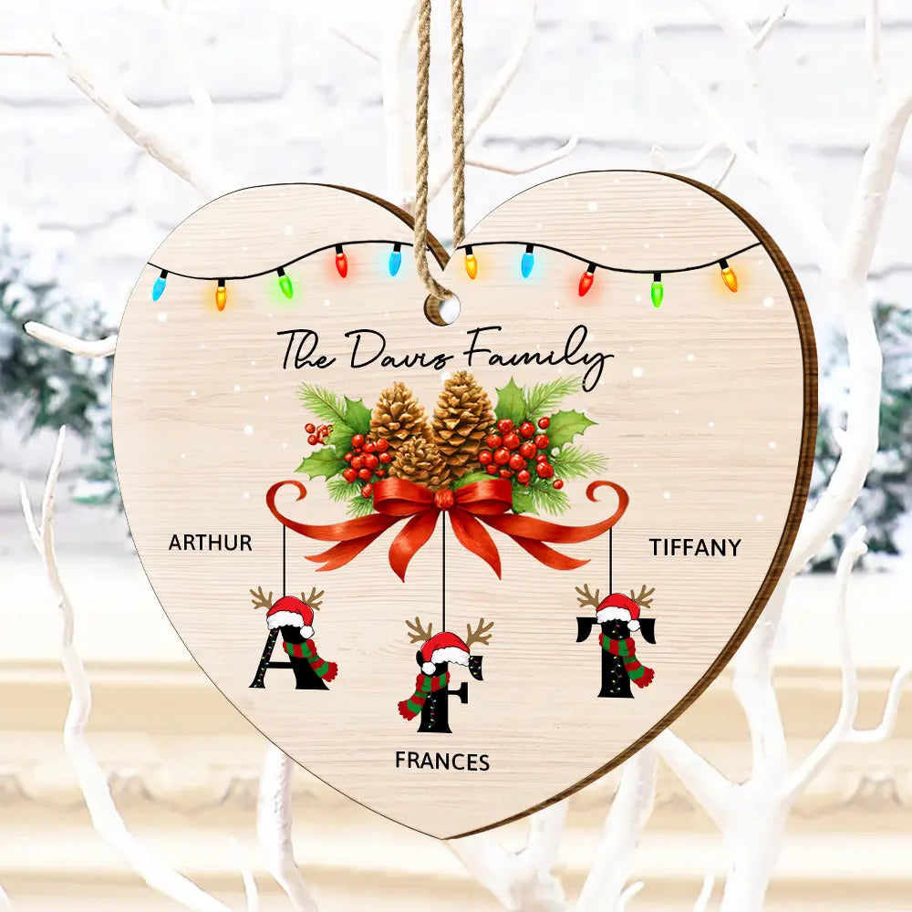 Love, Family, Christmas - Family Alphabet - Personalized Custom Shaped Wooden Ornament