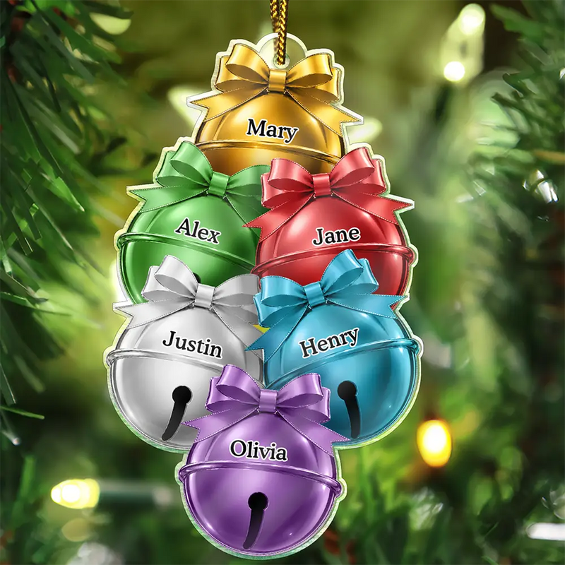 Top Market,Sentimental,Christmas,Family,Icon - Family Christmas Sleigh Bells Ring Together - Personalized Custom Shaped Acrylic Ornament