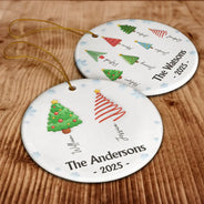 Family,Gift For Women,Gift For Men,Christmas,Top Market,Happy - Family Christmas Tree 3D Inflated - Personalized Circle Ceramic Ornament