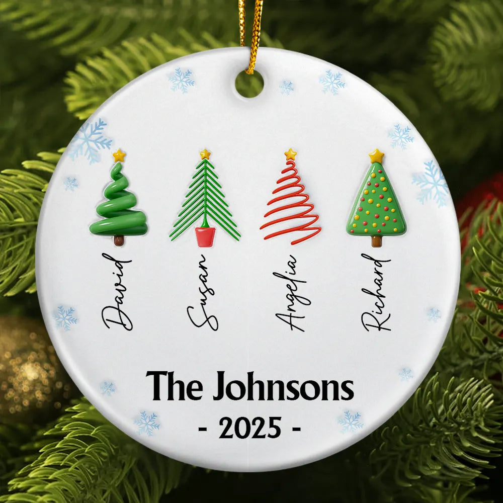 Family,Gift For Women,Gift For Men,Christmas,Top Market,Happy - Family Christmas Tree 3D Inflated - Personalized Circle Ceramic Ornament
