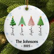 Family,Gift For Women,Gift For Men,Christmas,Top Market,Happy - Family Christmas Tree 3D Inflated - Personalized Circle Ceramic Ornament
