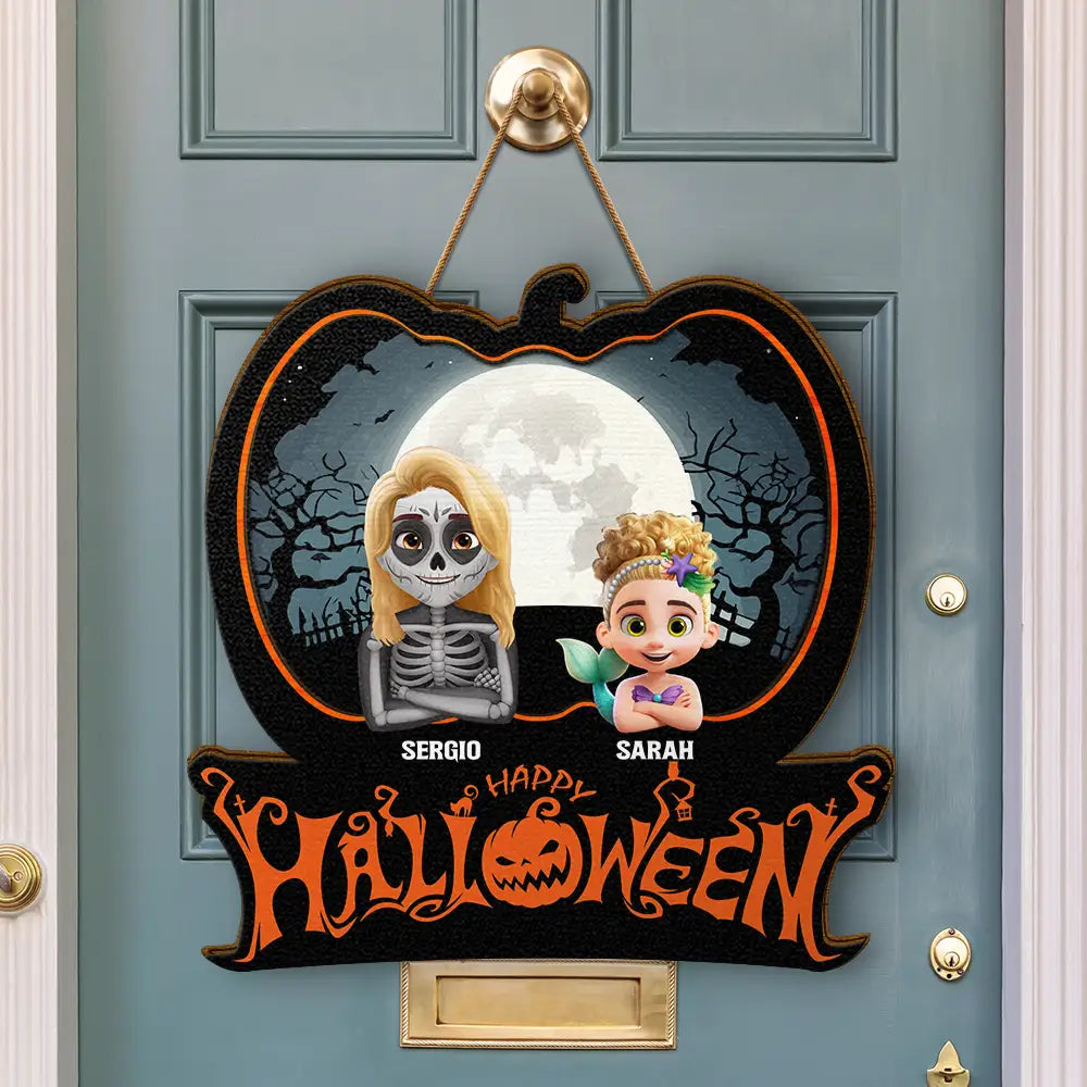 Halloween,Family,Funny - Family Costume Happy Halloween - Personalized Custom Shaped Wood Sign