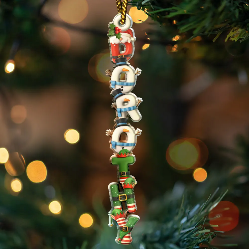 Family,Gift For Couples,Gift For Yourself,Happy - Family Couple Bestie 3D Effect Santa Elf Snowman Reindeer Name - Personalized Custom Shaped Acrylic Ornament