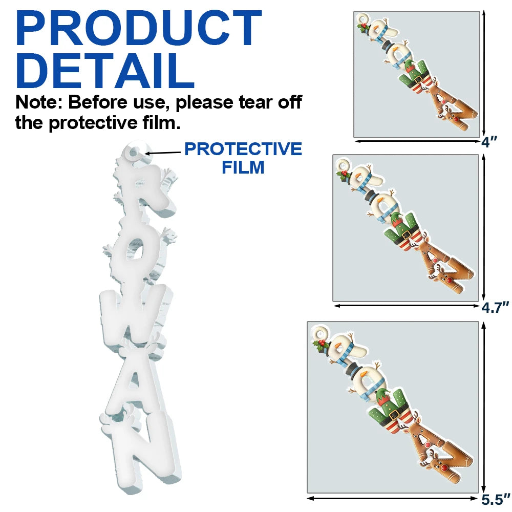 Family,Gift For Couples,Gift For Yourself,Happy - Family Couple Bestie 3D Effect Santa Elf Snowman Reindeer Name - Personalized Custom Shaped Acrylic Ornament