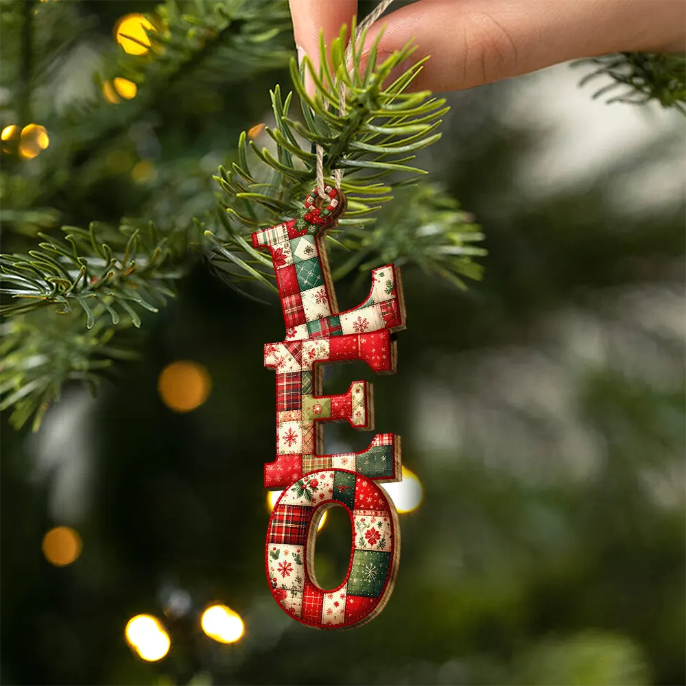 Family, Gift For Couples, Gift For Yourself, Happy - Family Couple Bestie Patchwork Effect Name - Personalized Custom Shaped Wooden Ornament