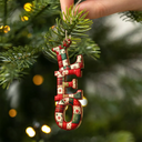 Family, Gift For Couples, Gift For Yourself, Happy - Family Couple Bestie Patchwork Effect Name - Personalized Custom Shaped Wooden Ornament