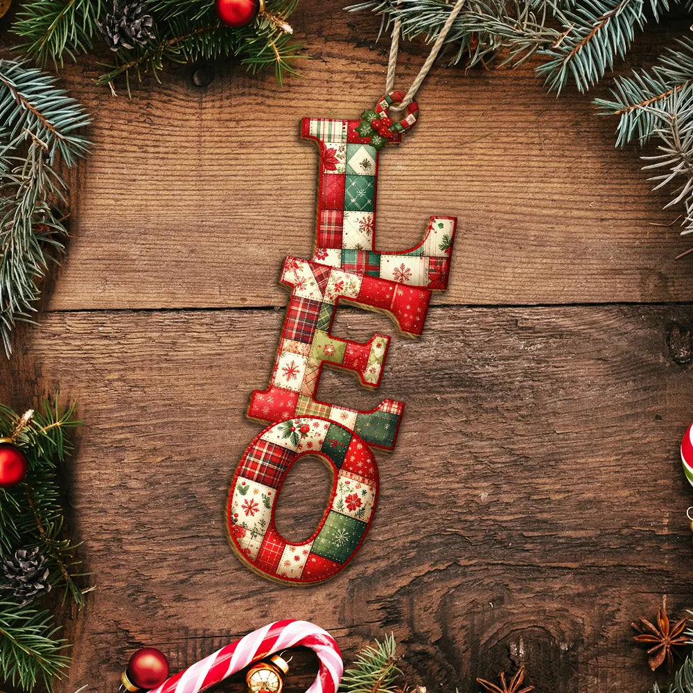 Family, Gift For Couples, Gift For Yourself, Happy - Family Couple Bestie Patchwork Effect Name - Personalized Custom Shaped Wooden Ornament