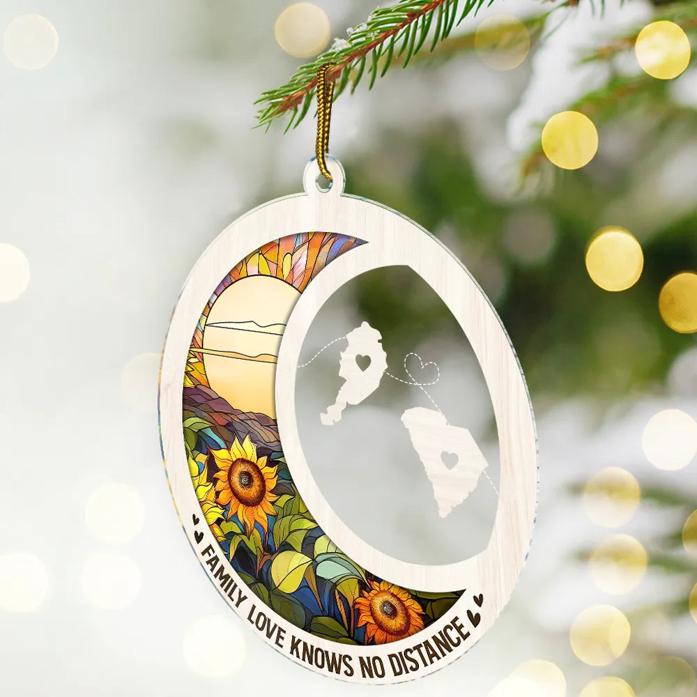Family,Long Distance,Love,Christmas,Top Market - Family Love Knows No Distance - Personalized Custom Shaped Acrylic Ornament