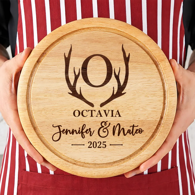 Gift For Couples,Family,Happy - Family Monogram Name Charcuterie Couple Initial - Personalized Cheese Board Set