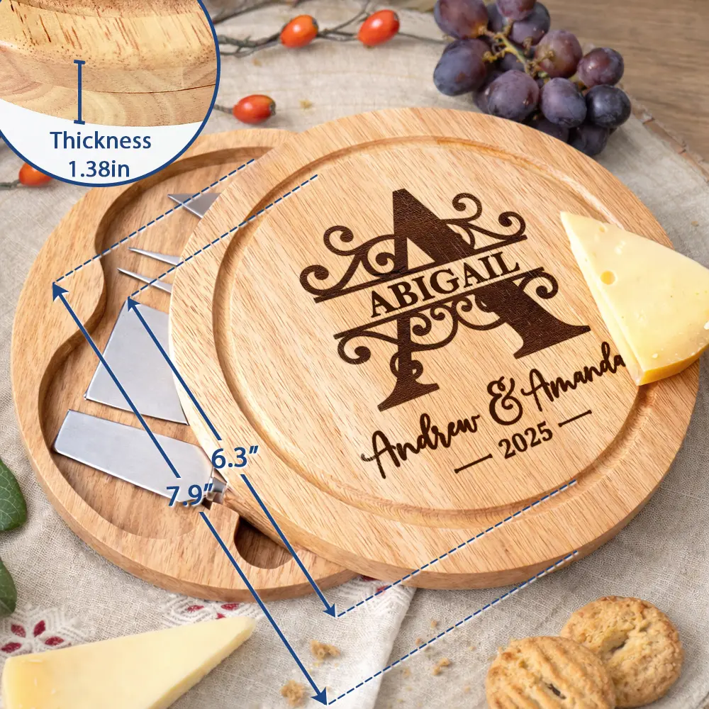 Gift For Couples,Family,Happy - Family Monogram Name Charcuterie Couple Initial - Personalized Cheese Board Set