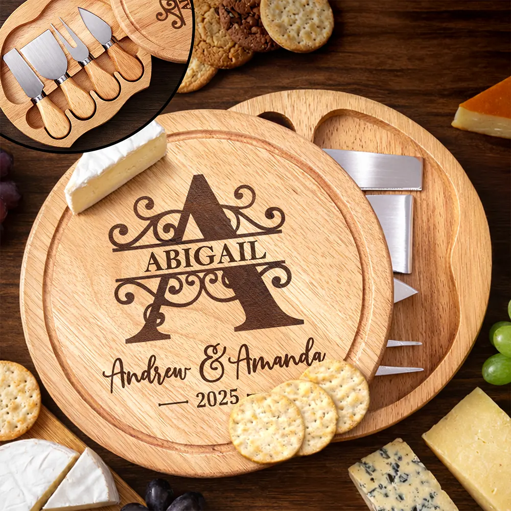 Family Monogram Name Charcuterie Couple Initial - Personalized Cheese Board Set
