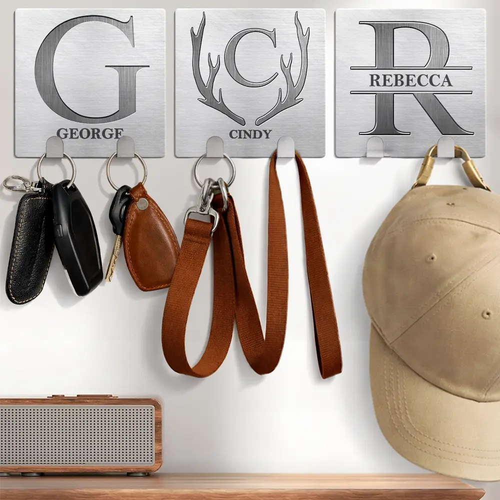 Gift For Couples,Family,Happy - Family Monogram Name Couple Initial - Personalized Mini Key Hook