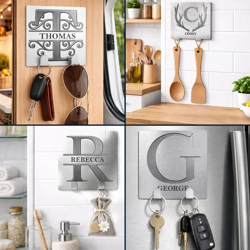 Gift For Couples,Family,Happy - Family Monogram Name Couple Initial - Personalized Mini Key Hook