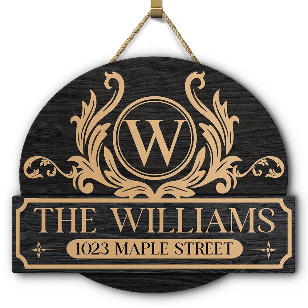Family,Happy - Family Monogram With Address - Personalized Custom Shaped Wood Sign