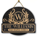 Family,Happy - Family Monogram With Address - Personalized Custom Shaped Wood Sign