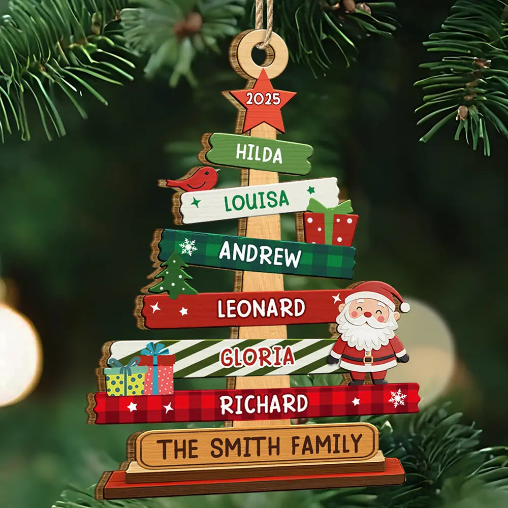 Family Names Christmas Tree - Personalized Custom Shaped Wooden Ornament