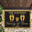 Family,Gift For Couples,Happy - Family Of Four Footprints Kids And Pets Custom Names - Personalized Doormat