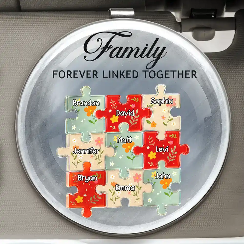 Family - Family Puzzle Linked Together - Personalized Custom Shaped Acrylic Car Visor Clip