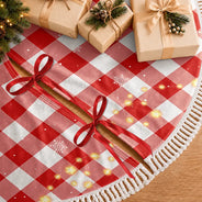Gift For Wife,Christmas,Gift For Couples,Vector,Happy - Family Sitting Christmas Plaid Pattern - Personalized Tree Skirt