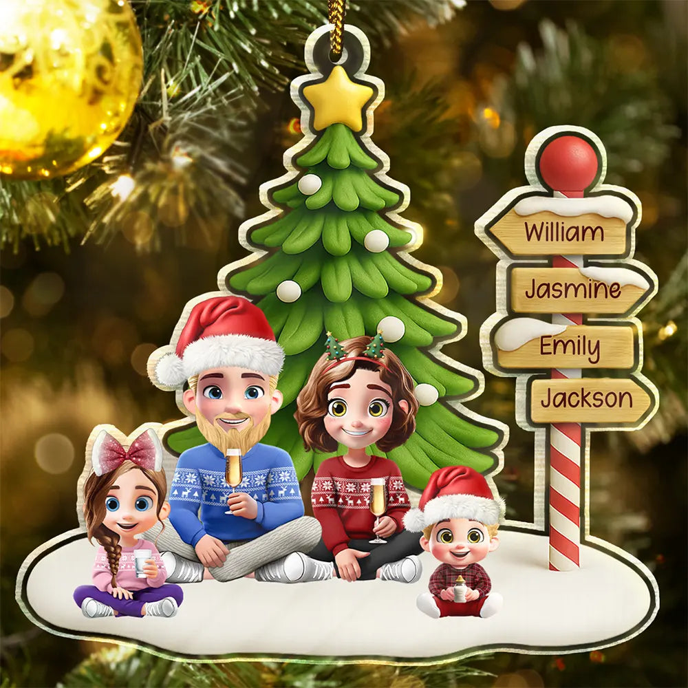 Family Sitting Together Sign Post - Personalized Custom Shaped Acrylic Ornament