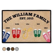 Gift For Mother, Dog Mom, Cat Mom, Pet Mom, Mom - Children, Gift For Father, Dad - Children, Dog Dad, Cat Dad, Pet Dad, Gift For Grandparents, Parents, Gift For Grandpa, Grandpa - Grandkids, Gift For Grandma, Grandma - Grandkids, Dog Lovers, Dog Couple, Cat Lovers, Cat Couple - Family Sneakers And Pet Leash - Personalized Doormat