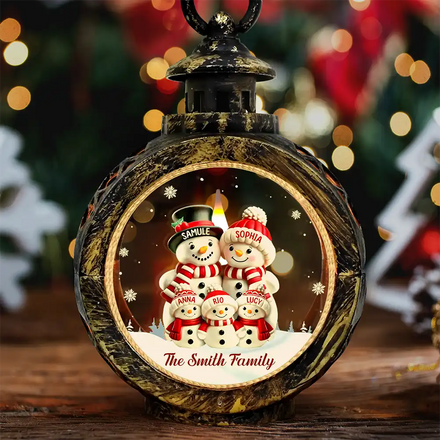 Family Snowman - Personalized Candlelight Lantern Ornament