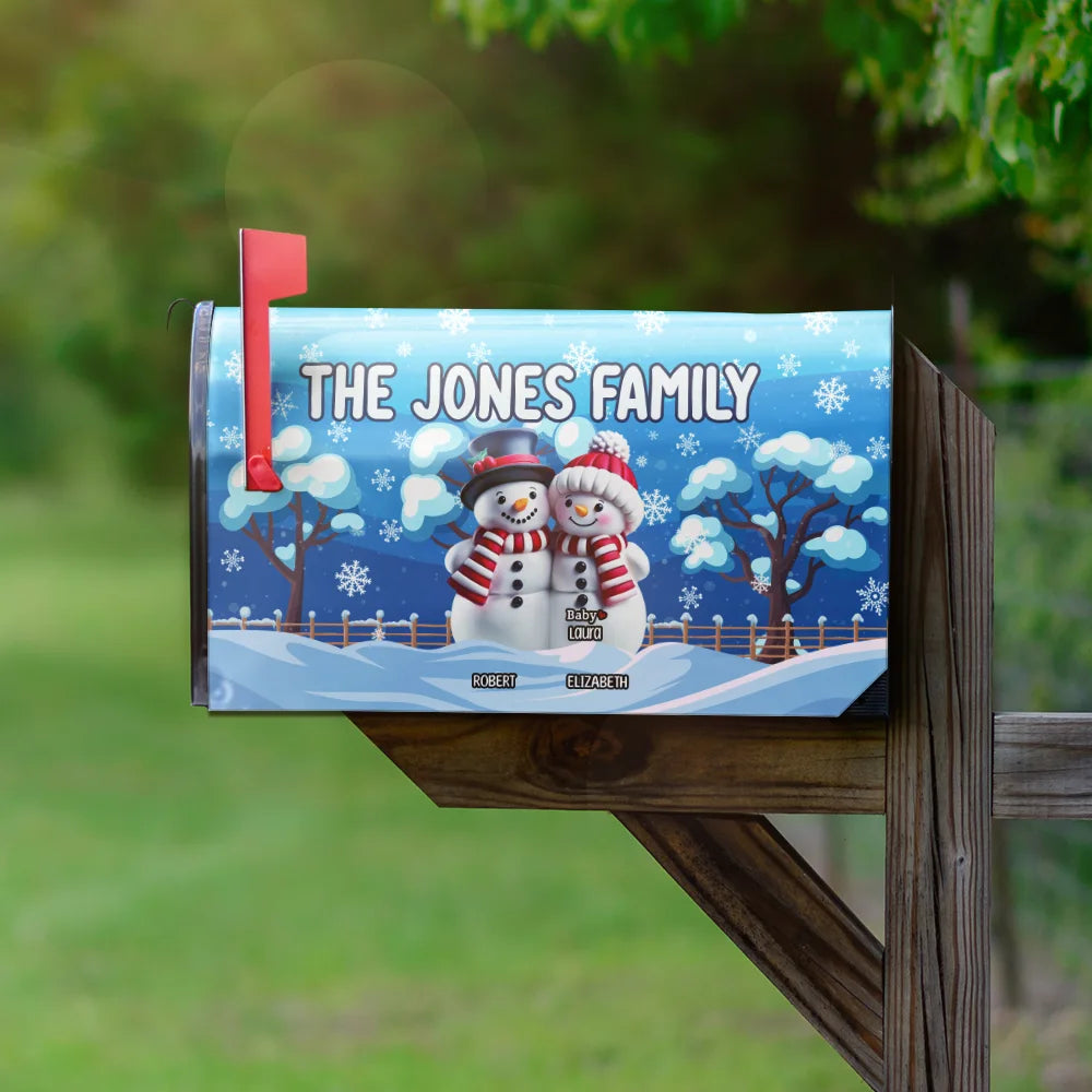Happy, Family, Christmas - Family Snowman - Personalized Mailbox Cover