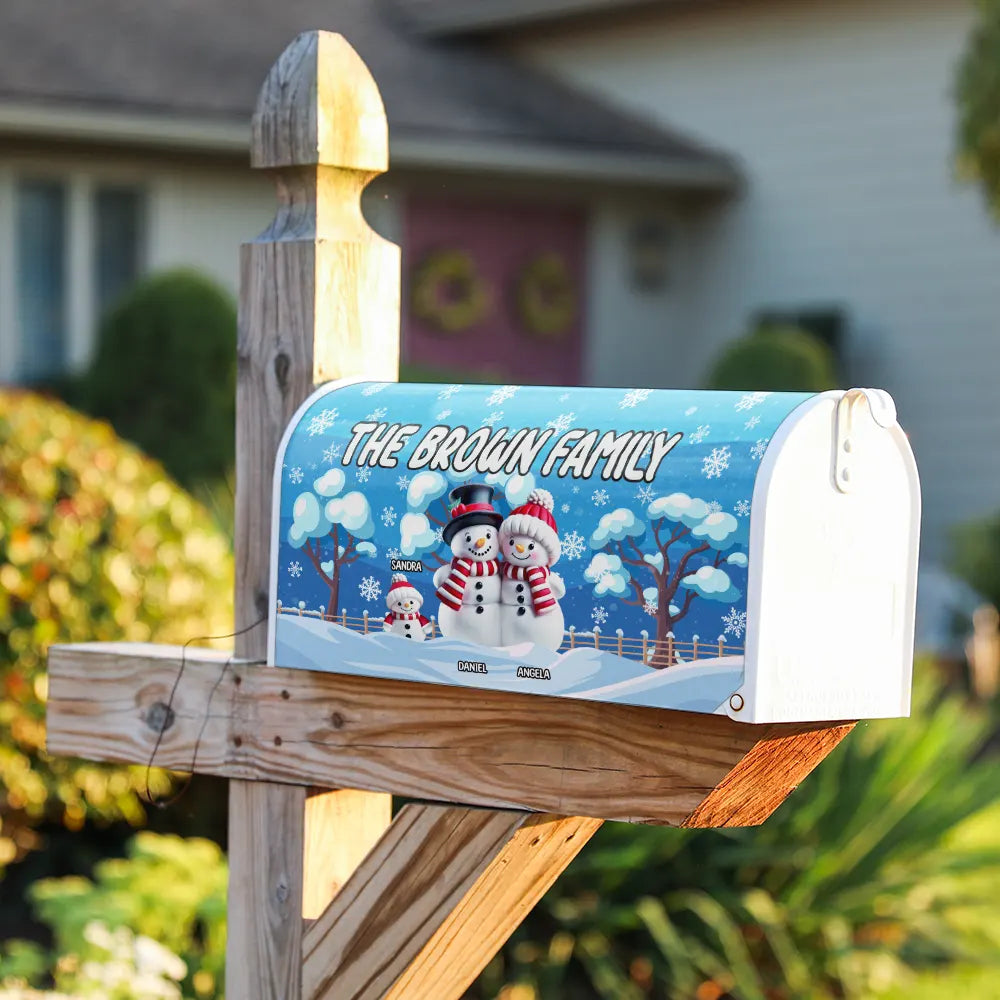 Happy, Family, Christmas - Family Snowman - Personalized Mailbox Cover