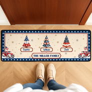 Sentimental,America 250th,Christmas,Family,Icon - Family Stars & Stripes Christmas Trees - Personalized Runner Rug