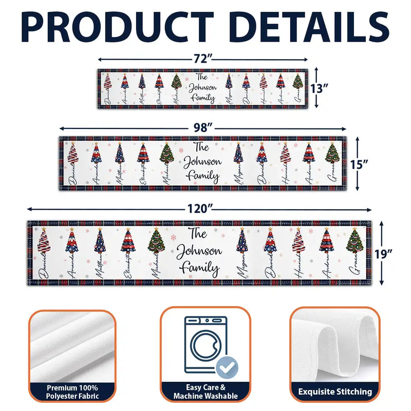 Sentimental,America 250th,Christmas,Family,Icon - Family Stars & Stripes Christmas Trees - Personalized Table Runner